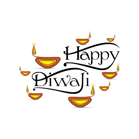 creative decorated diya typography of Happy Diwali poster designのイラスト素材