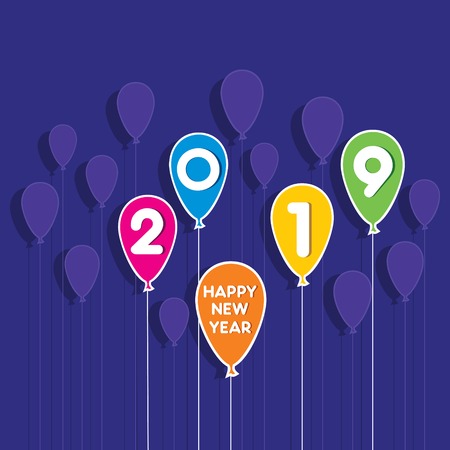 creative colorful new year 2019 greeting card design by balloonのイラスト素材