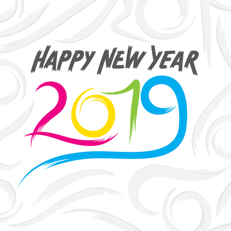 creative colorful new year 2019 design by using brush strokeのイラスト素材