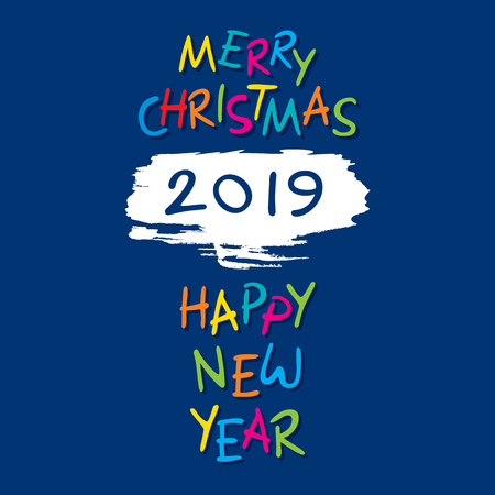 happy new year 2019 poster design using colorful 2019 by paper stripesのイラスト素材