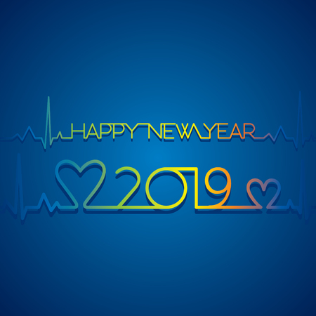 creative new year 2019 poster design heart beat graph conceptのイラスト素材