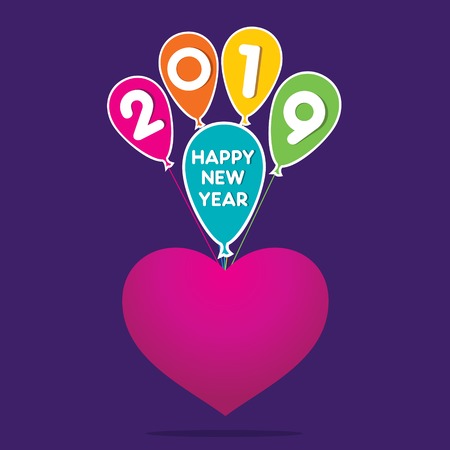 creative new year 2019 poster design, heart shape balloonのイラスト素材