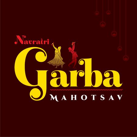 Indian couple playing Garba in Dandiya Night Navratri Dussehra festival of India celebrateのイラスト素材