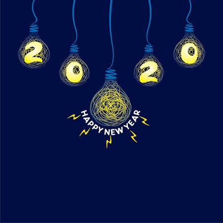 creative new year 2020 poster design with concept of hand bulbのイラスト素材