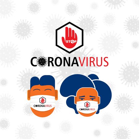 Novel coronavirus (2019-nCoV), men and woman in white medical face mask. Concept of coronavirus quarantineのイラスト素材