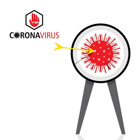 Coronavirus Icon on archery board to defeat coronavirus concept, 2019-nCoV Novel Coronavirus Bacteria. Stop Coronavirus Concepts.のイラスト素材