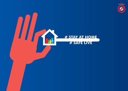 Corona virus (covid 19) campaign to stay at home and stay safe poster designのイラスト素材