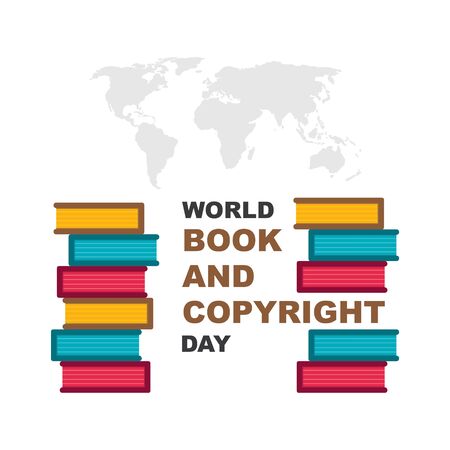 World book and copyright day illustration vector. Flat illustration of world book day with colorful book stackのイラスト素材