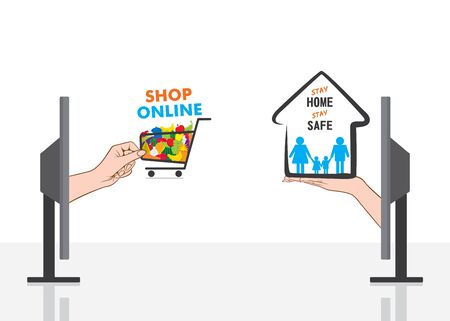 Stay home stay safe shop online concept designのイラスト素材