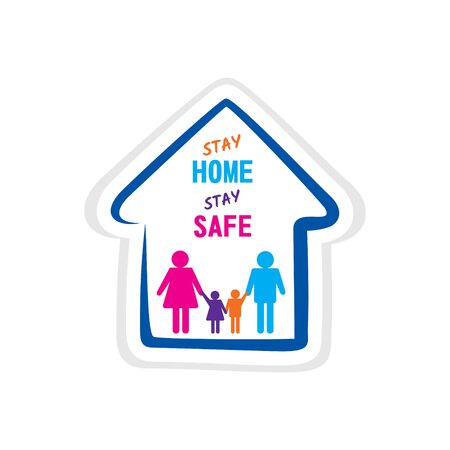 Stay home stay safe and happy with your family concept designのイラスト素材