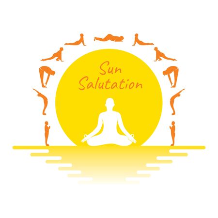 sun salutation doing men different pose, Illustration of international yoga dayのイラスト素材