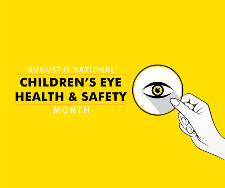 august is children's eye health and safety month awareness poster designのイラスト素材