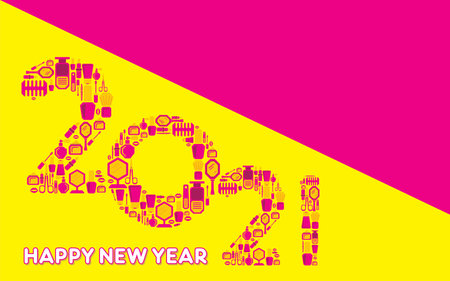 vector illustration of new year 2021 poster design, using make up accessories item conceptのイラスト素材