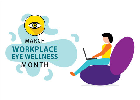 vector illustration of march is workplace eye wellness month theme designのイラスト素材