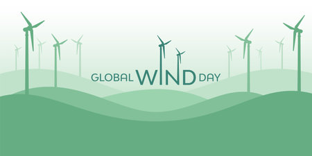 Global Wind Day is an annual event celebrated on June 15th to raise awareness about the importance of wind energy and its role in addressing climate change.のイラスト素材
