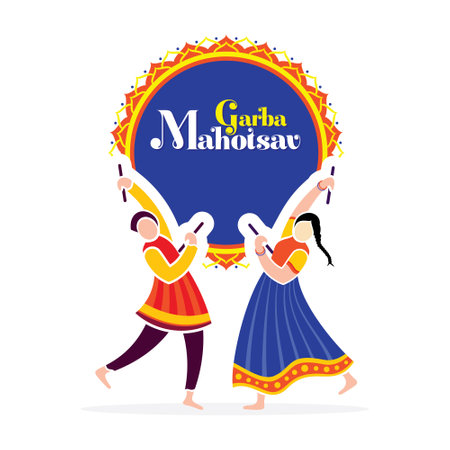 Illustration of Garba and Dandiya night in shubh Navratri Celebration for Navratri festival of Indiaのイラスト素材