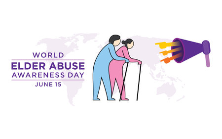 World Elder Abuse Awareness Day, observed annually on June 15th, raises awareness about the mistreatment and neglect of older adults, advocating for their rights and dignity.のイラスト素材