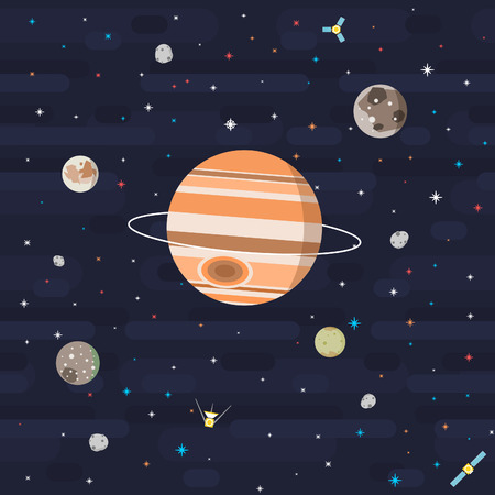 The wider version of Flat Seamless Outer Space Pattern series. Depicting Jupiter and its moons...