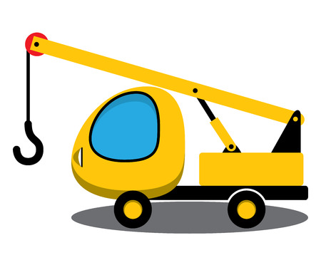 Yellow toy crane isolated over white backgroung.のイラスト素材