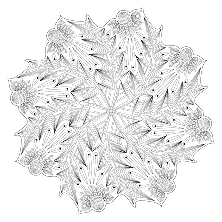 Monochrome floral coloring page template black over white.のイラスト素材