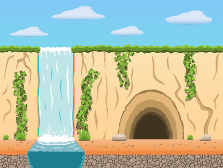 Cartoon diggers black archaeologist tomb raiders game background.のイラスト素材