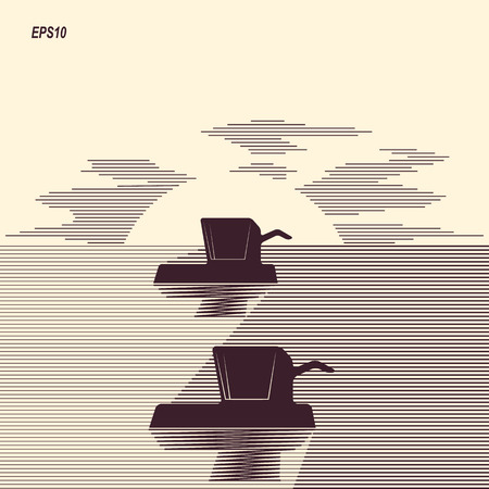 Line background of harvesting combine at farmland. Agricultural business background. Vector illustration.のイラスト素材