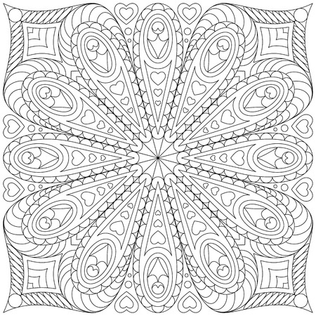 Coloring page Monochrome Floral Pattern. Hand Drawn Floral Texture, Decorative Flowers,のイラスト素材