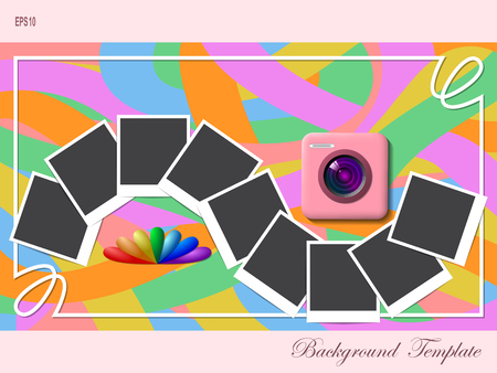 Photo camera and instant photo frames over fancy background.のイラスト素材