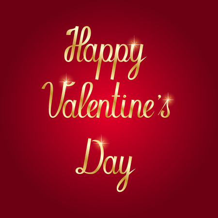 Happy Valentine's Day Hand Drawing Gold Lettering Red Background.のイラスト素材