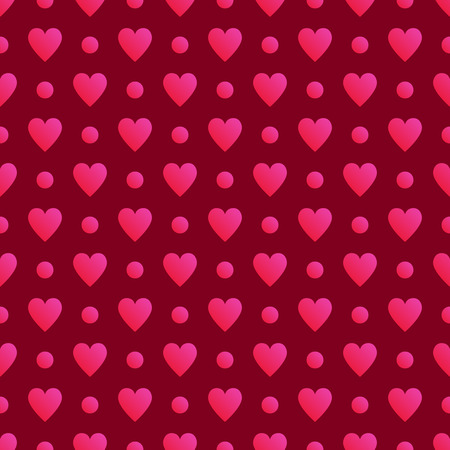 Pink hearts and dots over red seamless background.Vector illustration.のイラスト素材