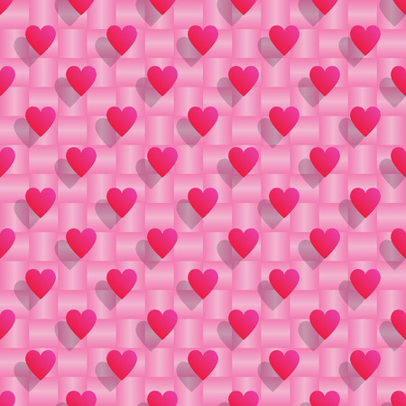 Pink hearts with shadows over pink seamless background.Vector illustration.のイラスト素材
