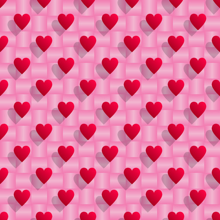 Red hearts with shadows over pink seamless background.Vector illustration.のイラスト素材