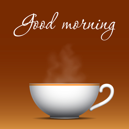 Good morning greeting. Cup of coffee with a steam over it. Vector illustration.のイラスト素材
