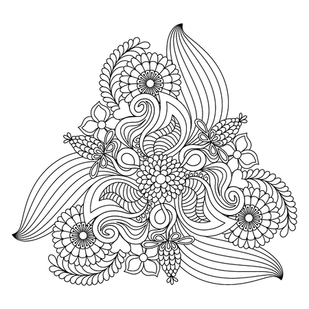 Abstract floral coloring page template. Vector illustration.のイラスト素材