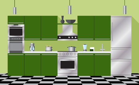 Kitchen furniture and appliances green..のイラスト素材