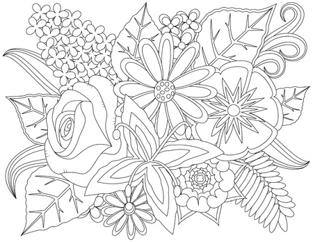Floral doodle coloring page.のイラスト素材