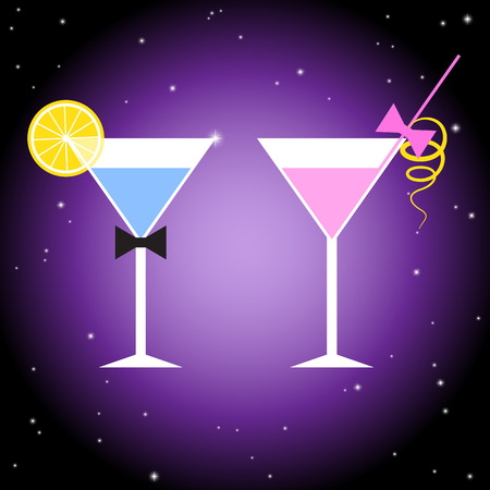 Pink and blue cocktails with violet background.のイラスト素材