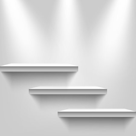 Three light sources with shelves on the wall background. Vector illustration, eps10.のイラスト素材