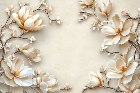 A visually rich 3D rendering of blooming flowers and twisting vines, featuring subtle color gradients and a textured surface, evoking a sense of refined artistry.の素材