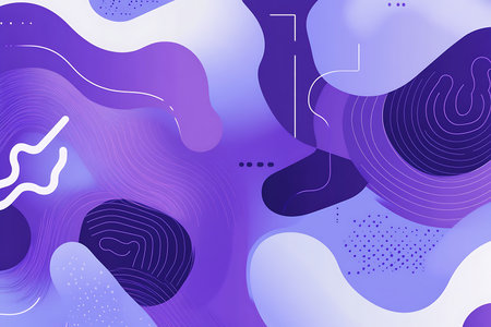 Vibrant abstract composition featuring flowing amorphous shapes in various shades of purple. The organic curves and subtle gradients create a dynamic and visually engaging modern background.の素材