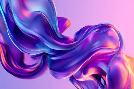 Experience the mesmerizing beauty of abstract fluid art. Swirling forms of vivid purple, blue, and pink light create dynamic shapes with captivating reflections. Perfect for digital backgrounds and creative projects.の素材