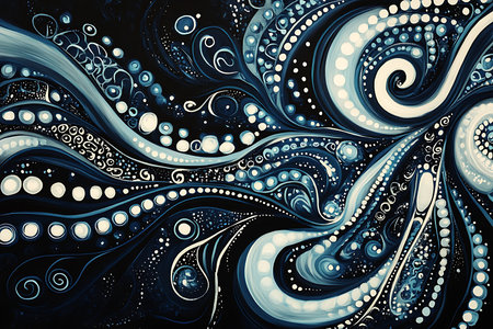 Dive into an abstract universe of swirling forms and glowing lights. This artwork evokes a sense of cosmic wonder and organic fluidity, with intricate patterns and a luminous palette.の素材