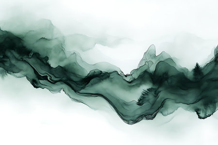Experience the fluid beauty of abstract teal and white ink art. This ethereal texture features flowing swirls and organic shapes, perfect for creating a dynamic and artistic backdrop.の素材