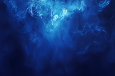 An ethereal abstract background showcasing swirling blue clouds with vibrant, glowing light effects. The dynamic energy flow creates a mesmerizing and artistic visual.の素材