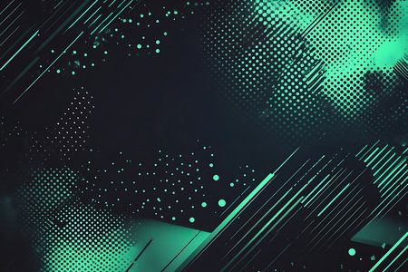 Experience the vibrant energy of abstract digital art. This image features futuristic green neon circuits and dynamic glitch effects, perfect for tech-themed projects and modern designs.の素材