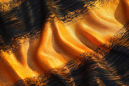 A dynamic abstract image with swirling patterns of intense orange and yellow hues, suggesting heat, movement, and vibrant energy. Perfect for backgrounds and creative projects.の素材