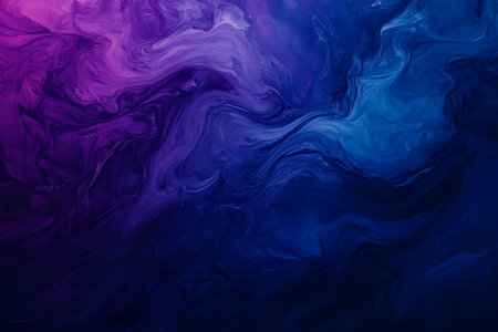 Mesmerizing abstract background featuring swirling patterns of deep blue and vibrant purple ink or smoke. Evokes a sense of depth and ethereal beauty for creative projects.の素材