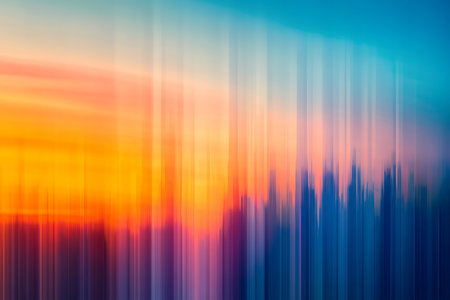 Explore a captivating abstract digital artwork featuring a mesmerizing blend of warm orange and yellow hues transitioning into cool blues and purples. The pixelated texture adds a unique visual dimension, perfect for modern designs.の素材