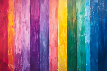 A dazzling abstract backdrop featuring a seamless gradient of vibrant vertical stripes in a full spectrum of rainbow colors, creating a lively and energetic visual.の素材