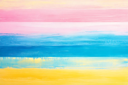 Experience a calming visual with abstract horizontal stripes featuring a soft blend of pink, serene blue, and bright yellow. This gradient creates a peaceful and inviting backdrop perfect for various creative uses.の素材